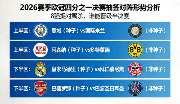 2026赛季欧冠四分之一决赛抽签对阵形势分析图